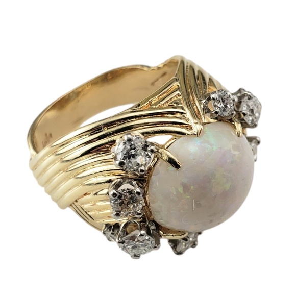14 Karat Yellow Gold Opal and Diamond Ring Size 5.5 #20515 - Picture 4 of 8